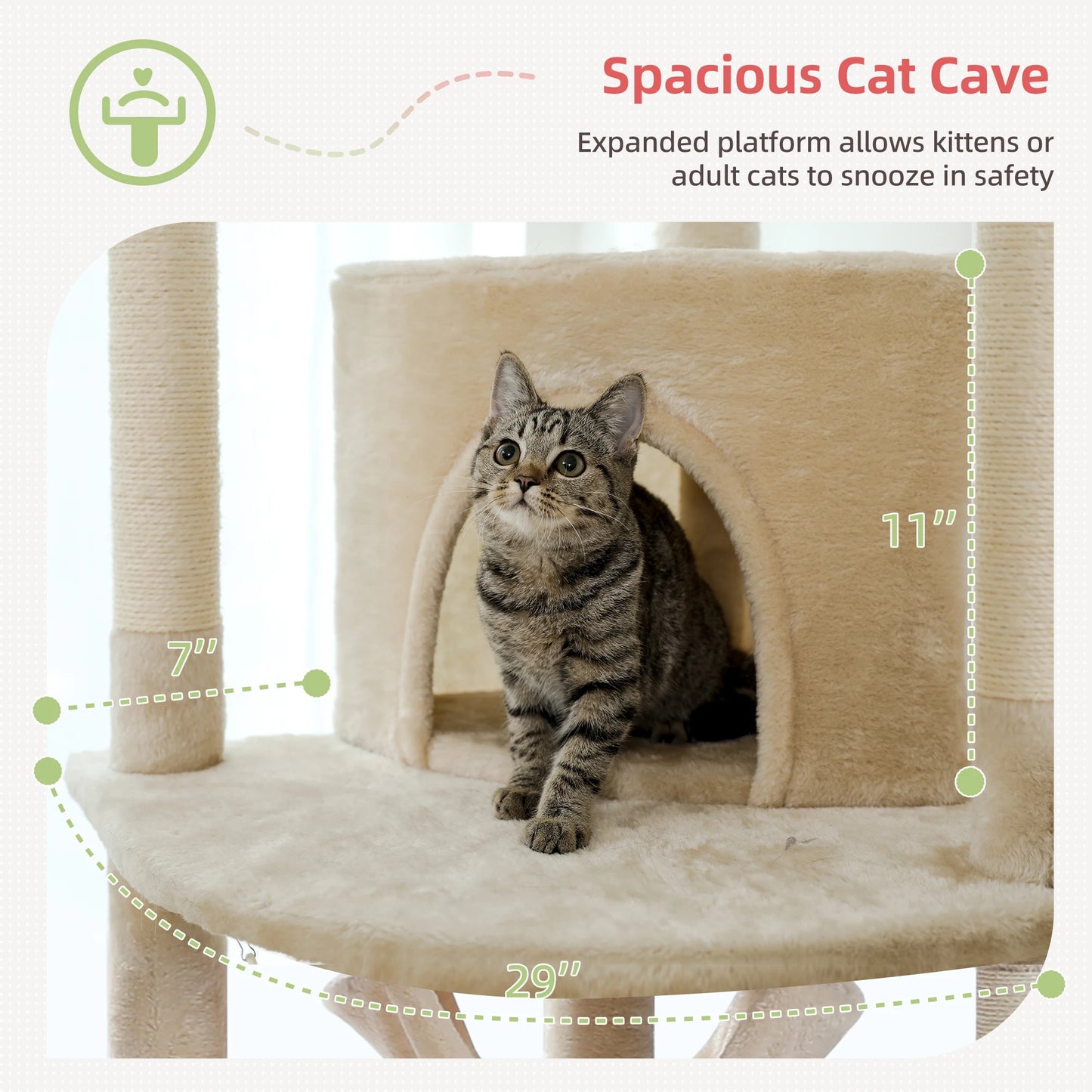 PEQULTI Cat Tree Tower With Acrylic Perch Hammocks Five Tiers Indoor Cats
