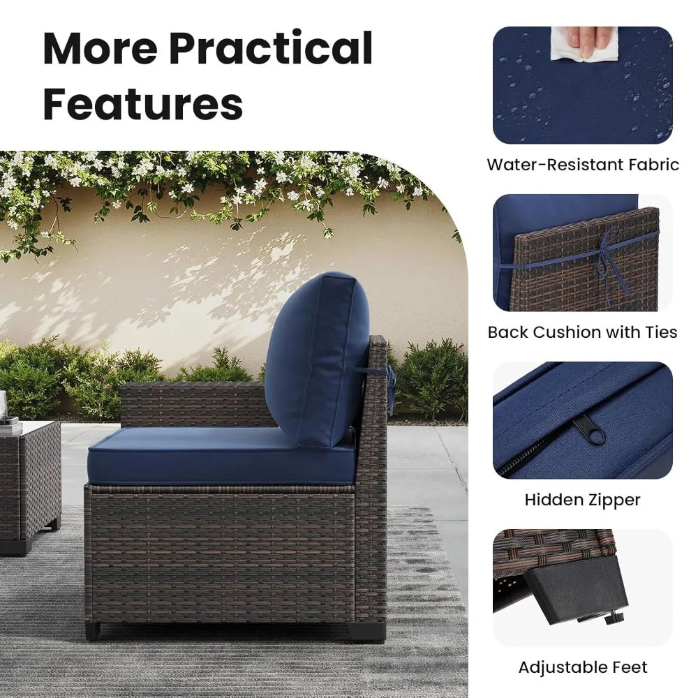 XIAOLANG All Weather Patio Furniture Set Six Piece Wicker Table