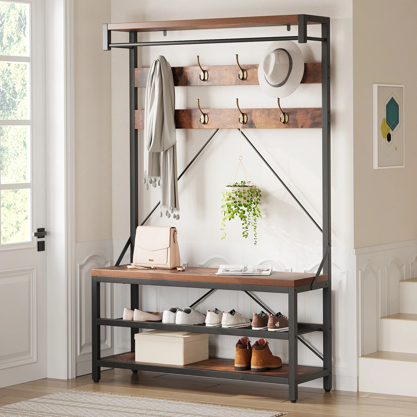 TWISTER.CK Coat Rack And Shoe Bench With Storage And Hooks
