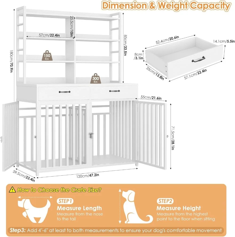 Tongyue Dog Crate Furniture Indoor Kennel With Shelves Drawers