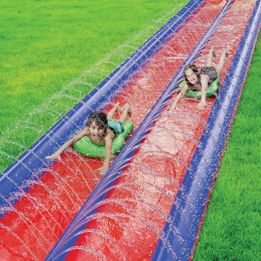 Two Person Waterslide With Sprinkler And Inflatable Boards For Kids
