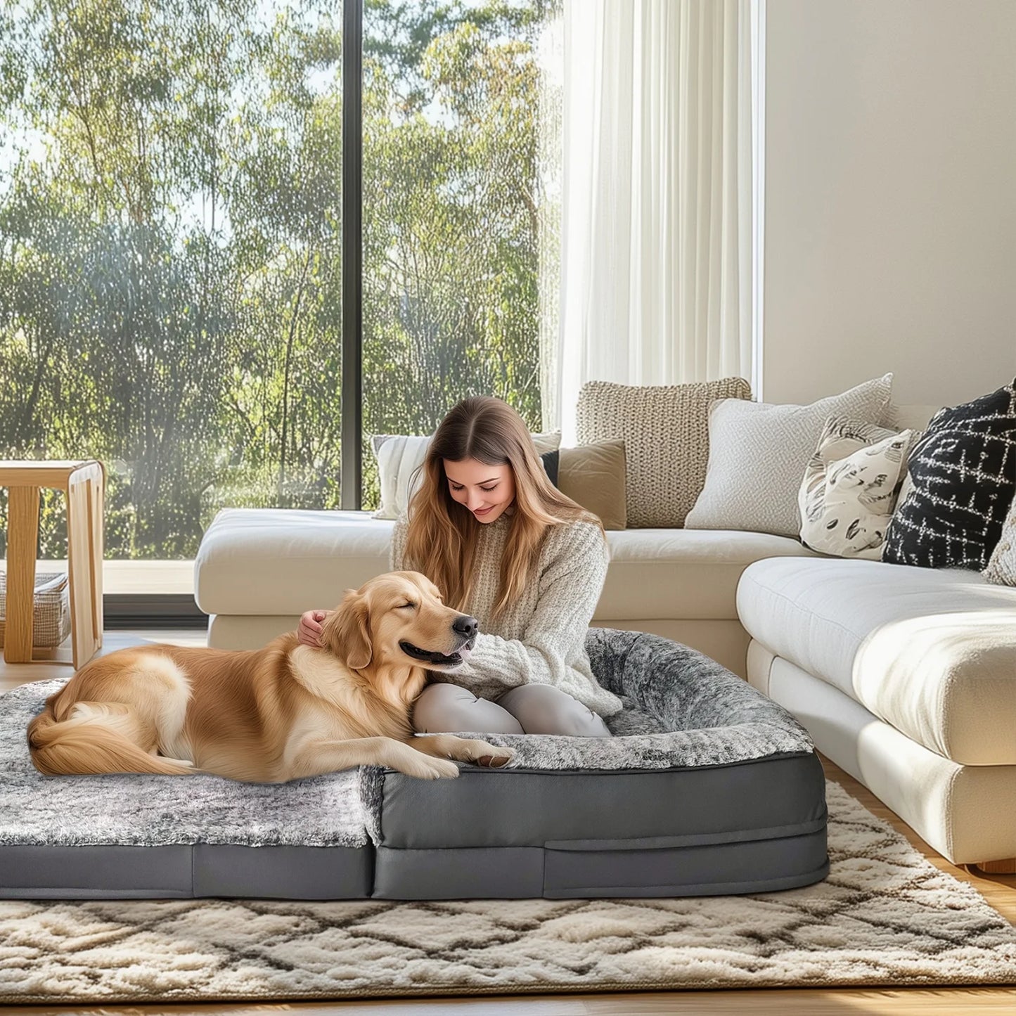 BINGOPAW Orthopedic Foldable Dog Bed With Plush Bolster Cushion