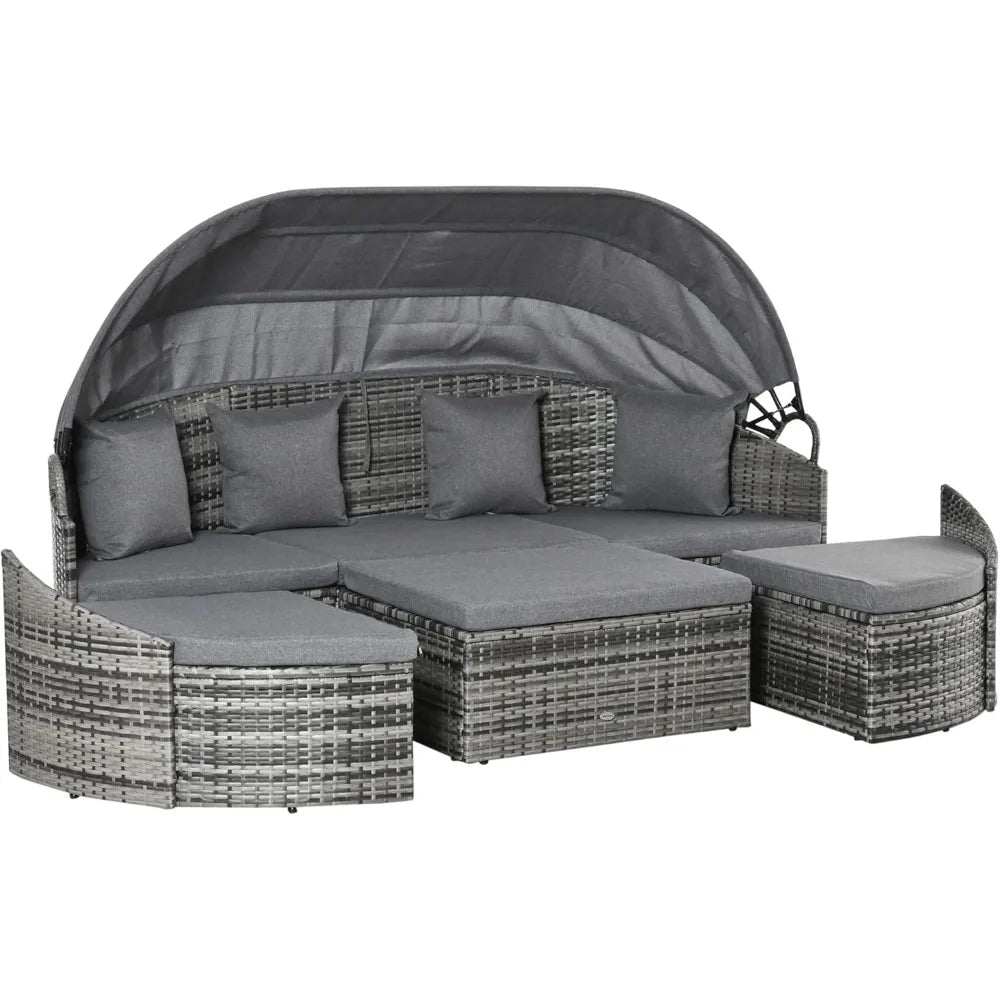Outdoor Rattan 4 Piece Patio Set With Canopy And Cushions