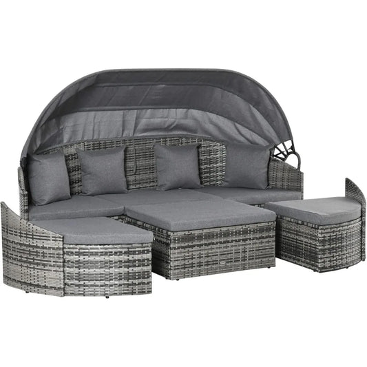Outdoor Rattan 4 Piece Patio Set With Canopy And Cushions