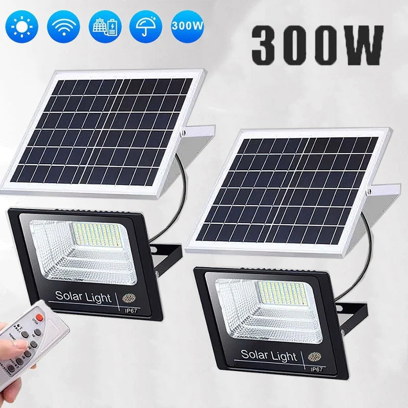 Solar Flood Lights Outdoor Remote Security Light Dusk To Dawn