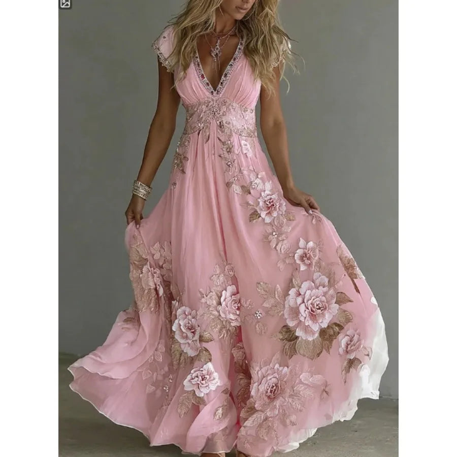 Spring European Style Loose Slit 3D Printed Dress For Women