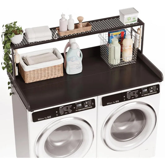 Washer and Dryer Overhead Countertop with Wood Top Shelf