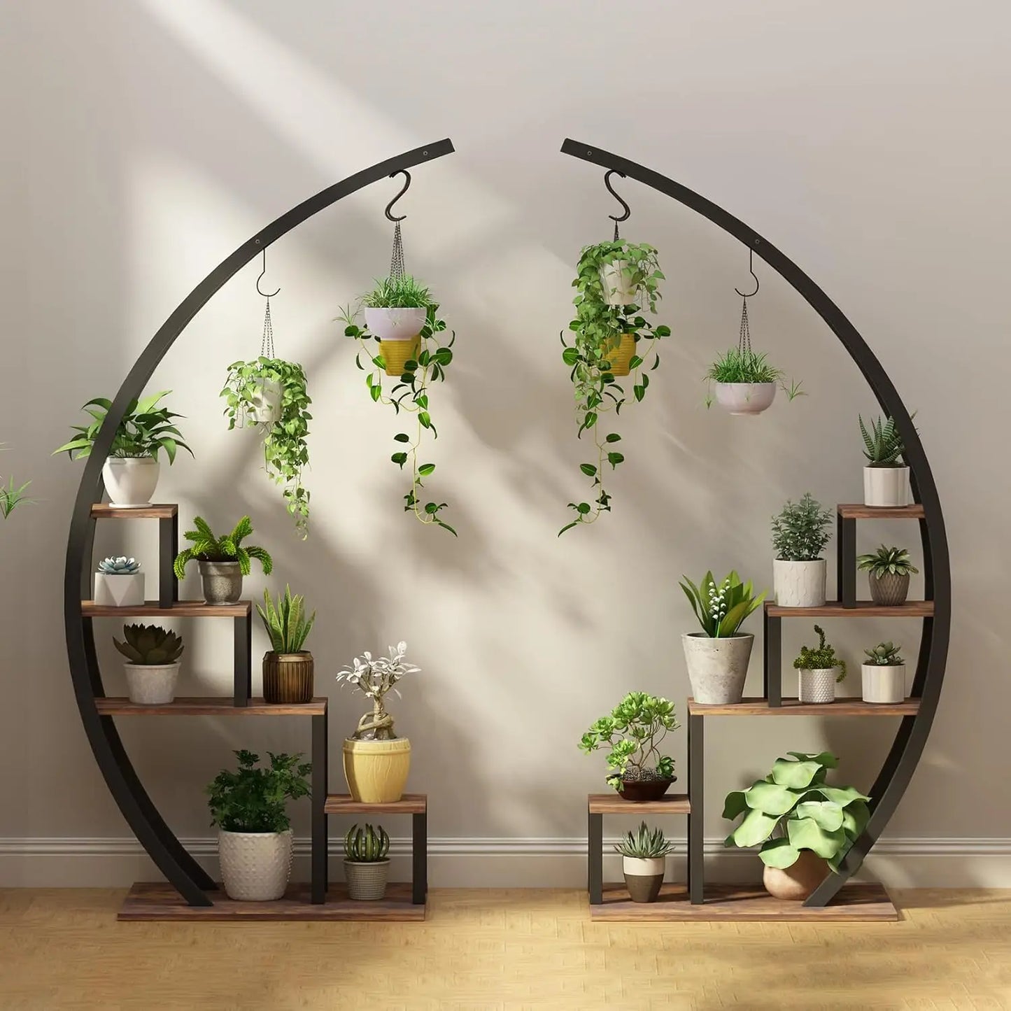 TWISTER.CK Five Tier Half Moon Metal Plant Stand Indoor Garden