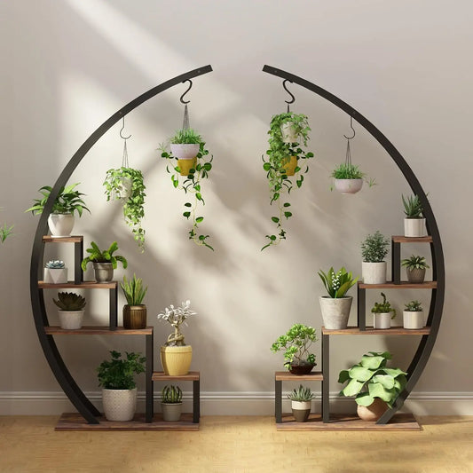 TWISTER.CK Five Tier Half Moon Metal Plant Stand Indoor Garden