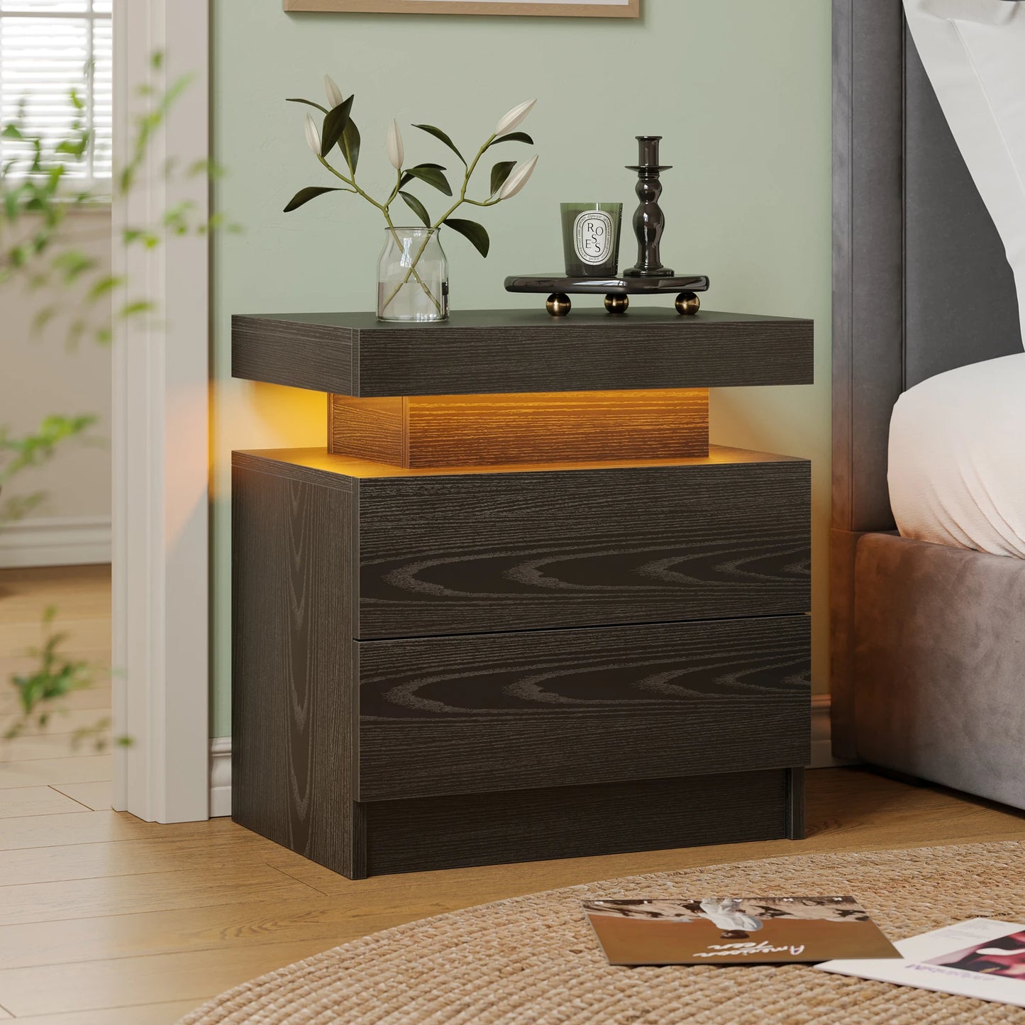 Cubehom LED Nightstands With 2 Drawers And RGB Lights For Bedroom