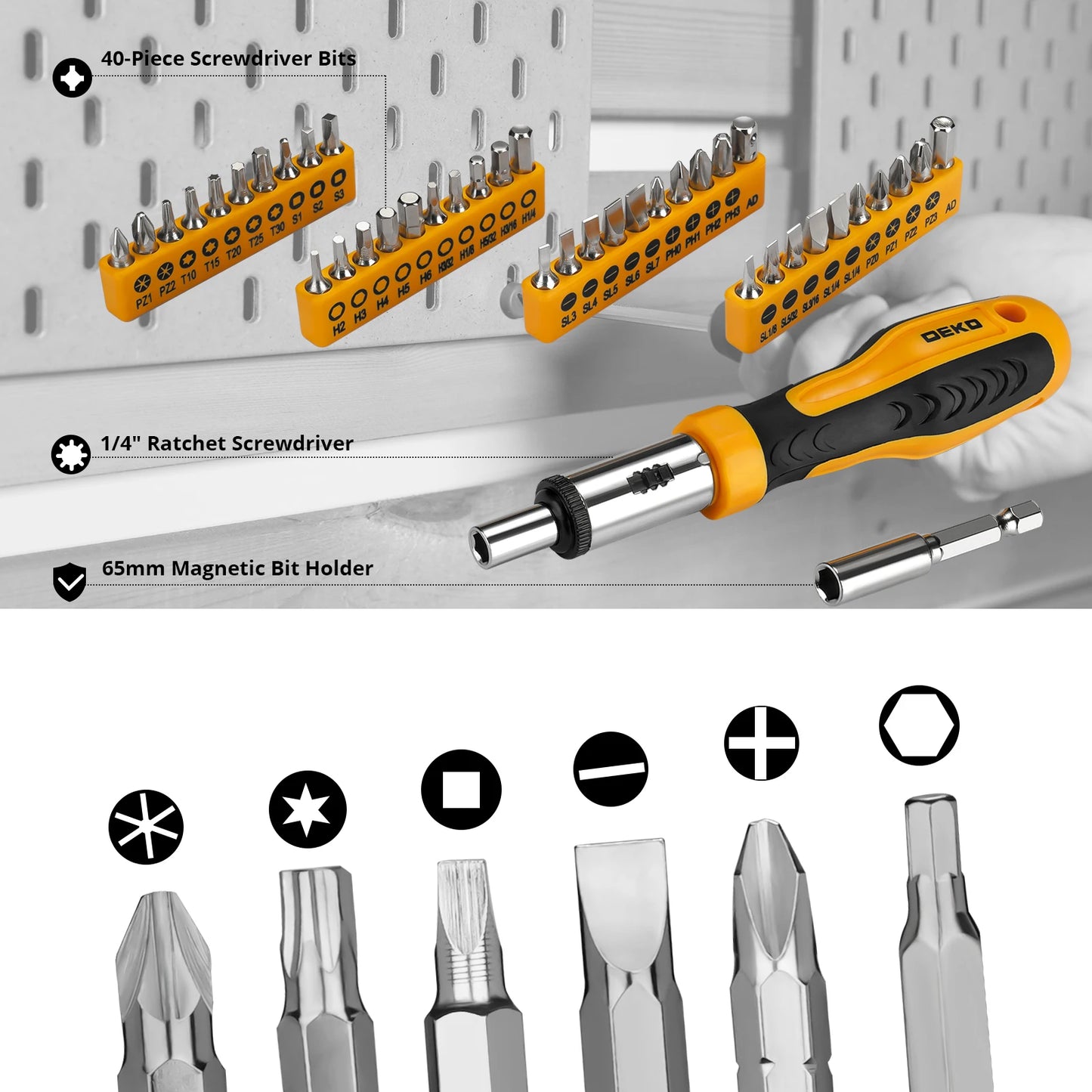 DEKOPRO 228-Piece Socket Wrench Tool Set With Plastic Toolbox