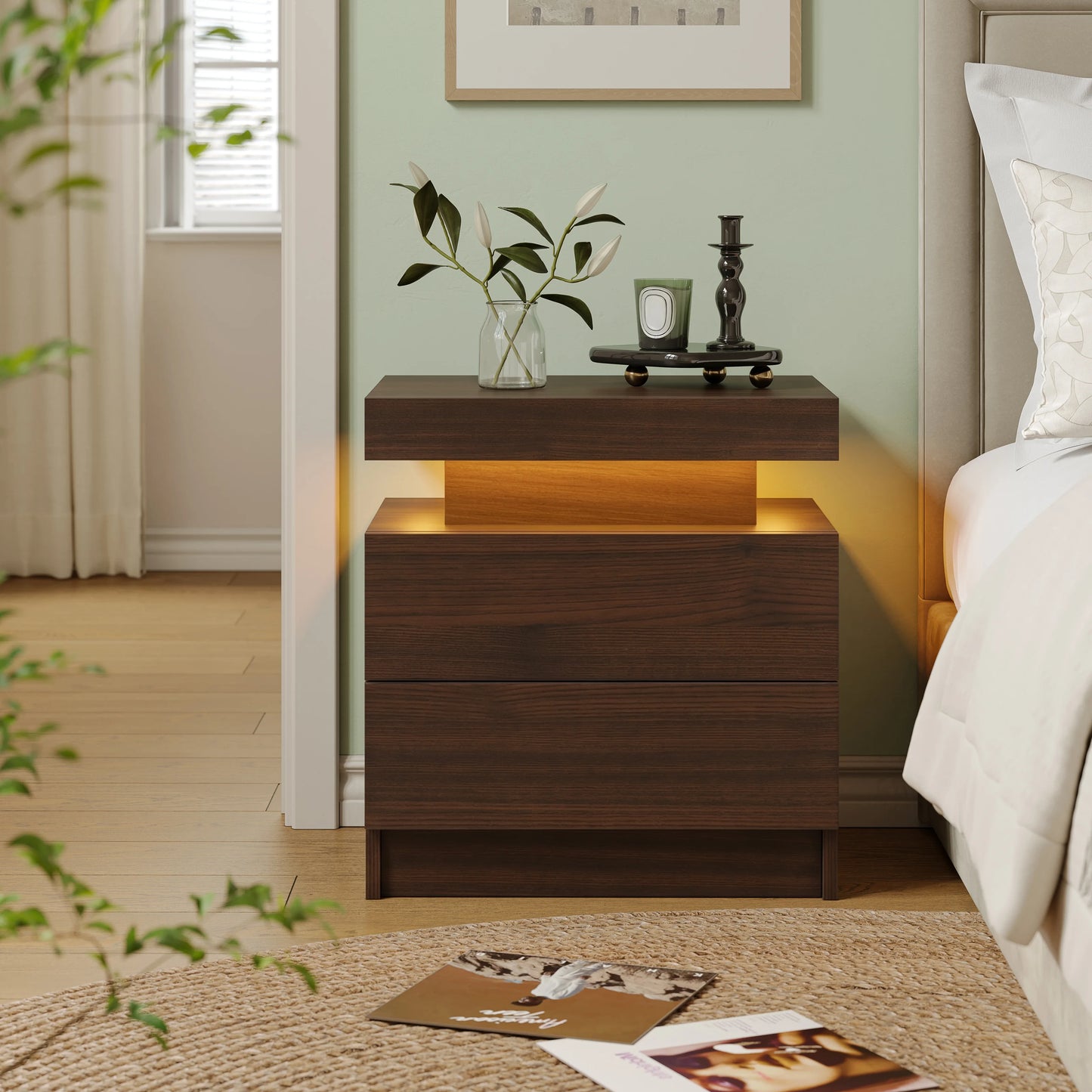 Cubehom LED Nightstands With 2 Drawers And RGB Lights For Bedroom