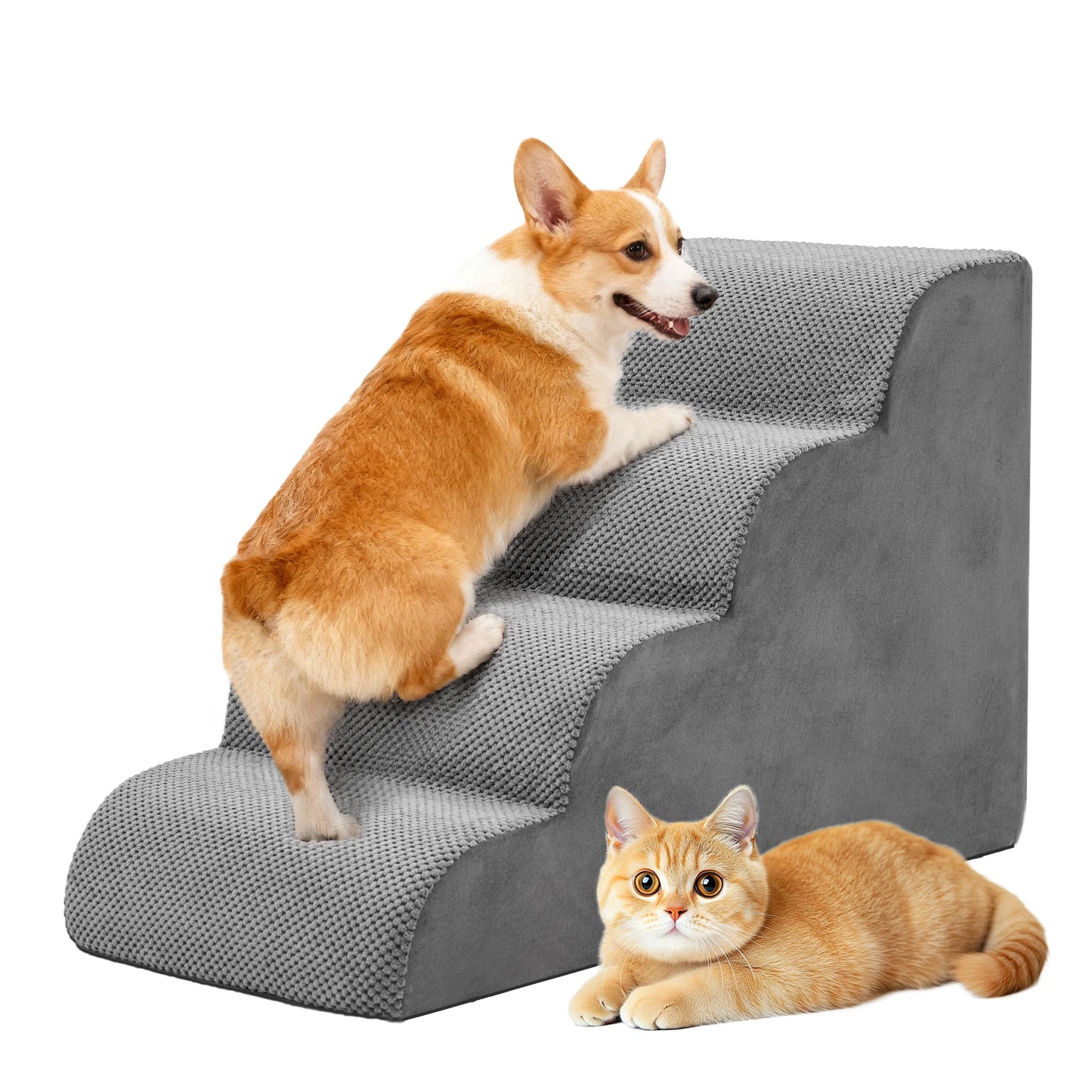 3-5 Step High-Density Foam Dog Stairs Curved Ramp Indoor Non-Slip