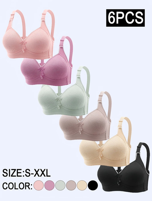 Seamless Tassel Decor Wireless Push Up Bra Set With Adjustable Straps