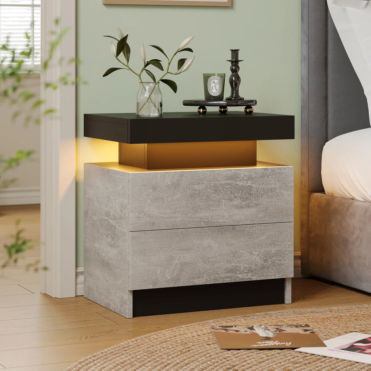 Cubehom LED Nightstands With 2 Drawers And RGB Lights For Bedroom