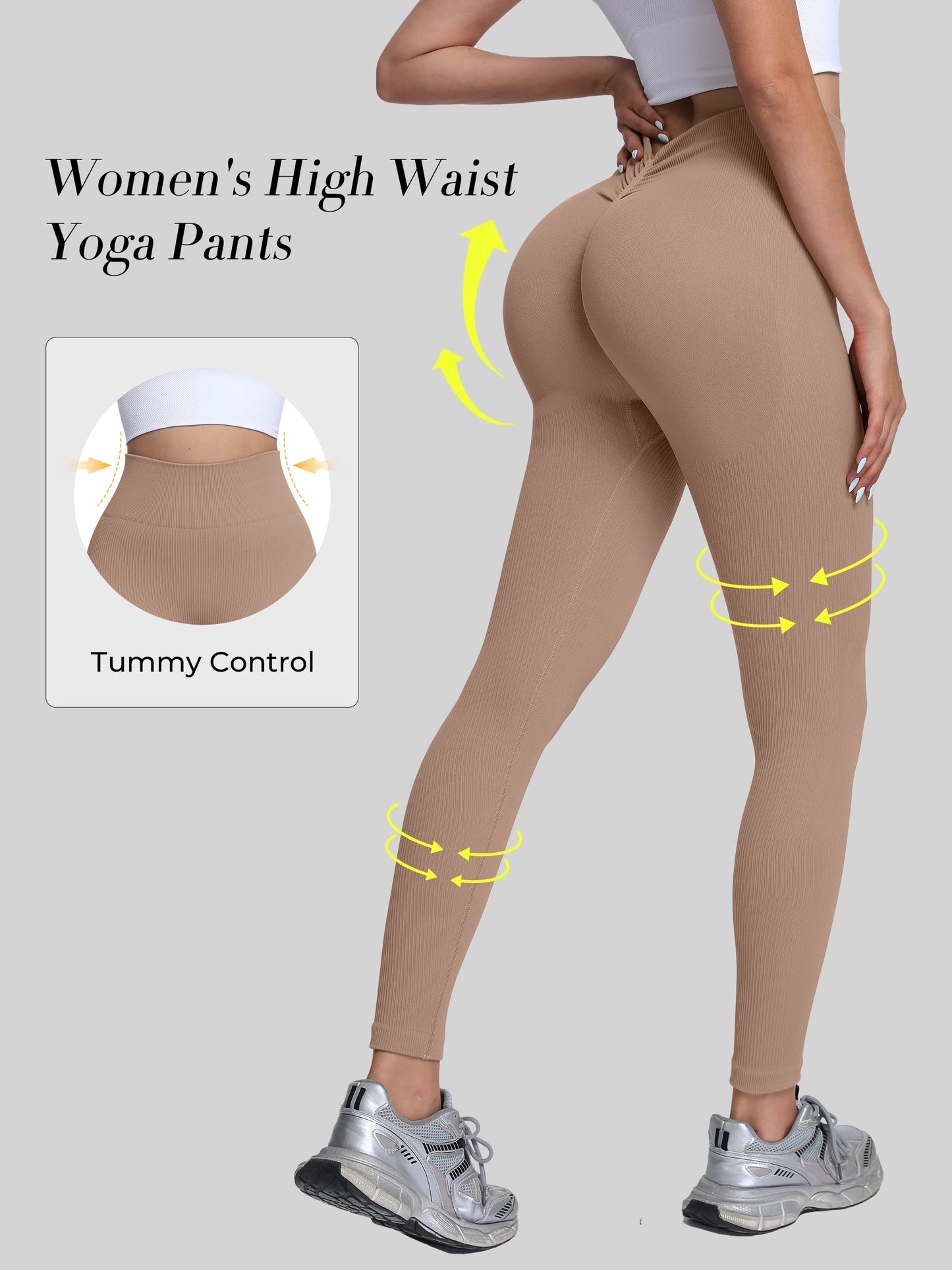 High-Waisted Seamless Yoga Pants With V-Back Ribbed Quick-Dry Leggings