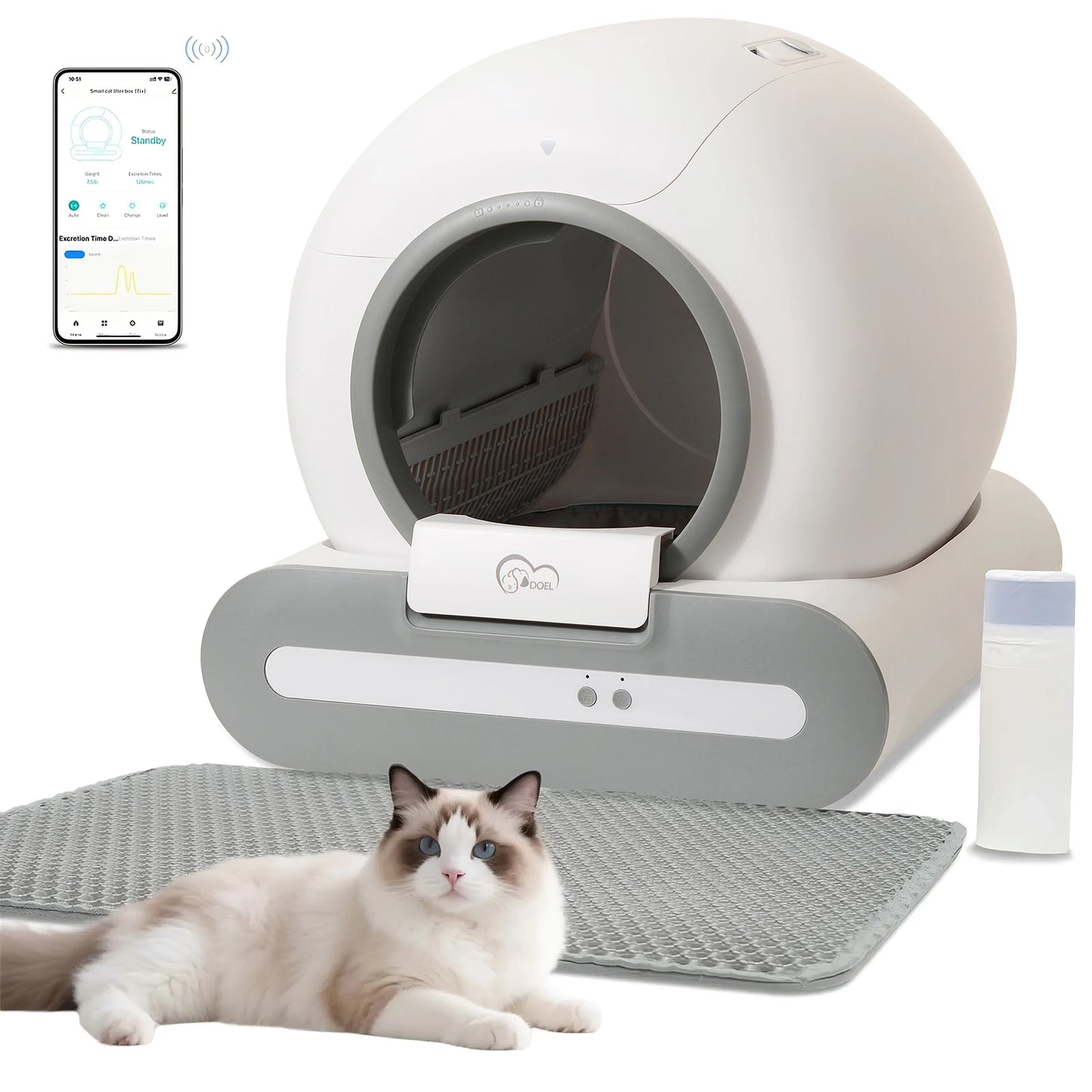 DOEL 65L Self-Cleaning Cat Litter Box With 2.4G WiFi App