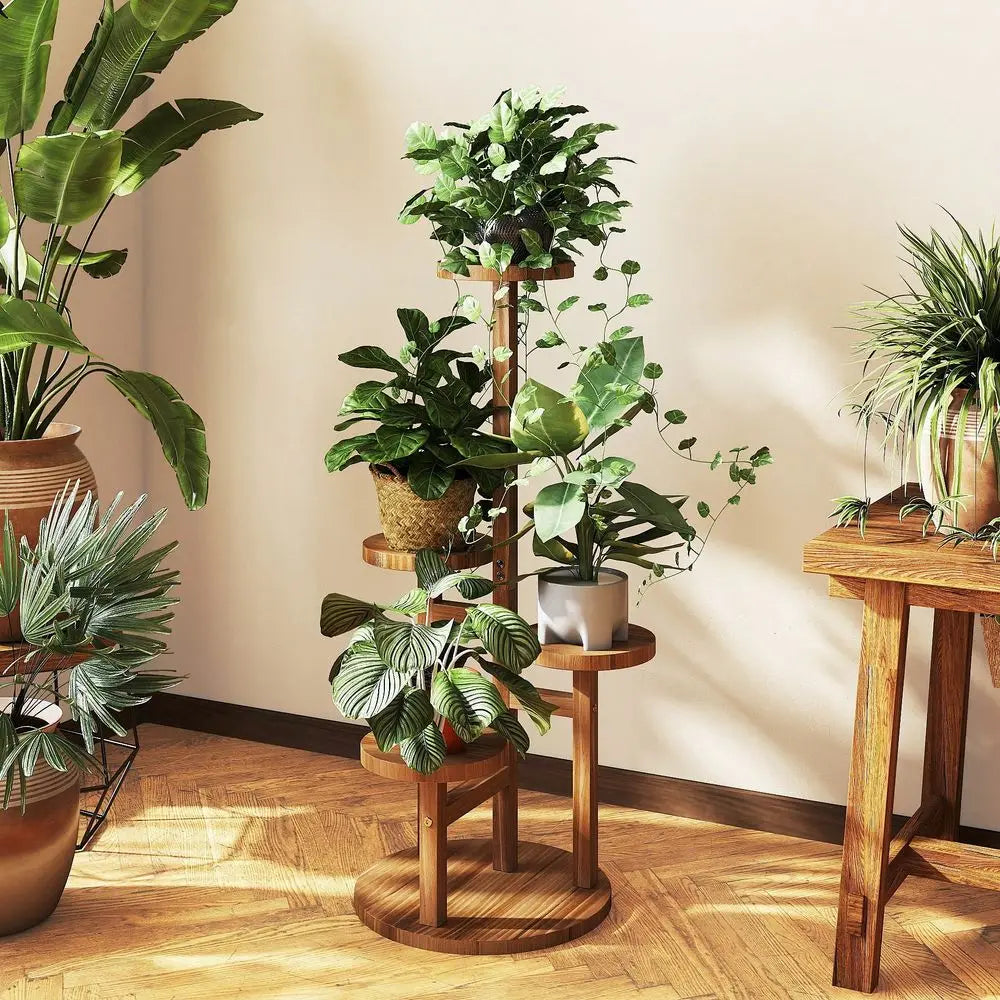 XMSJ Wooden Plant Stand Indoor Outdoor Corner Shelf