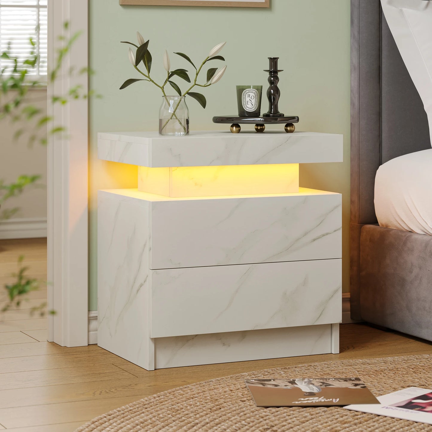 Cubehom LED Nightstands With 2 Drawers And RGB Lights For Bedroom