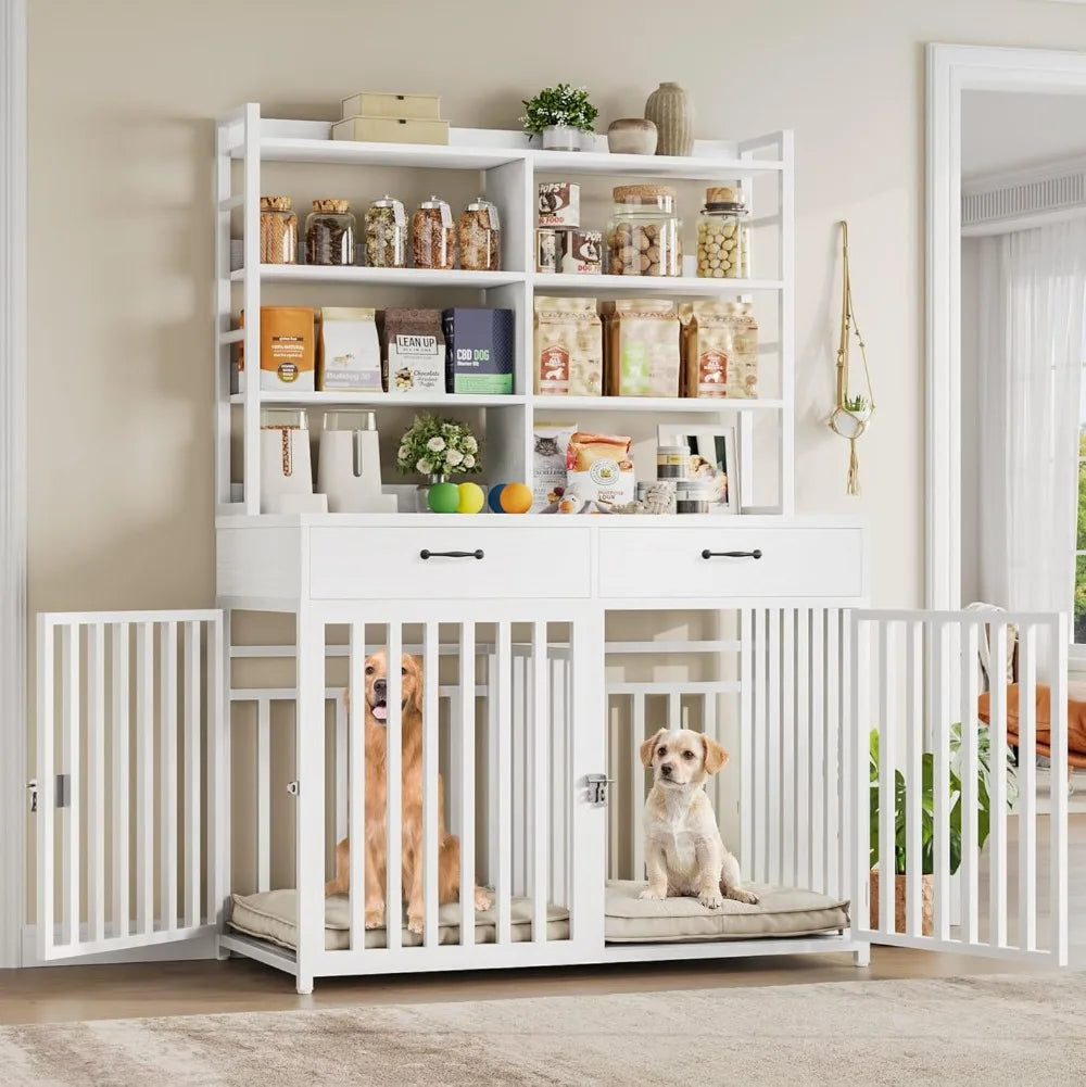 Tongyue Dog Crate Furniture Indoor Kennel With Shelves Drawers