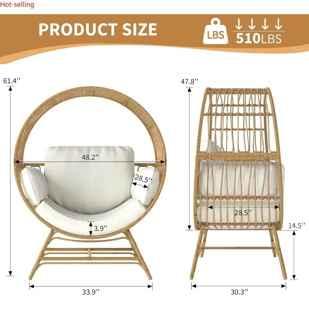 Egg Chair Outdoor Indoor Oversized Rattan Wicker Patio Lounge