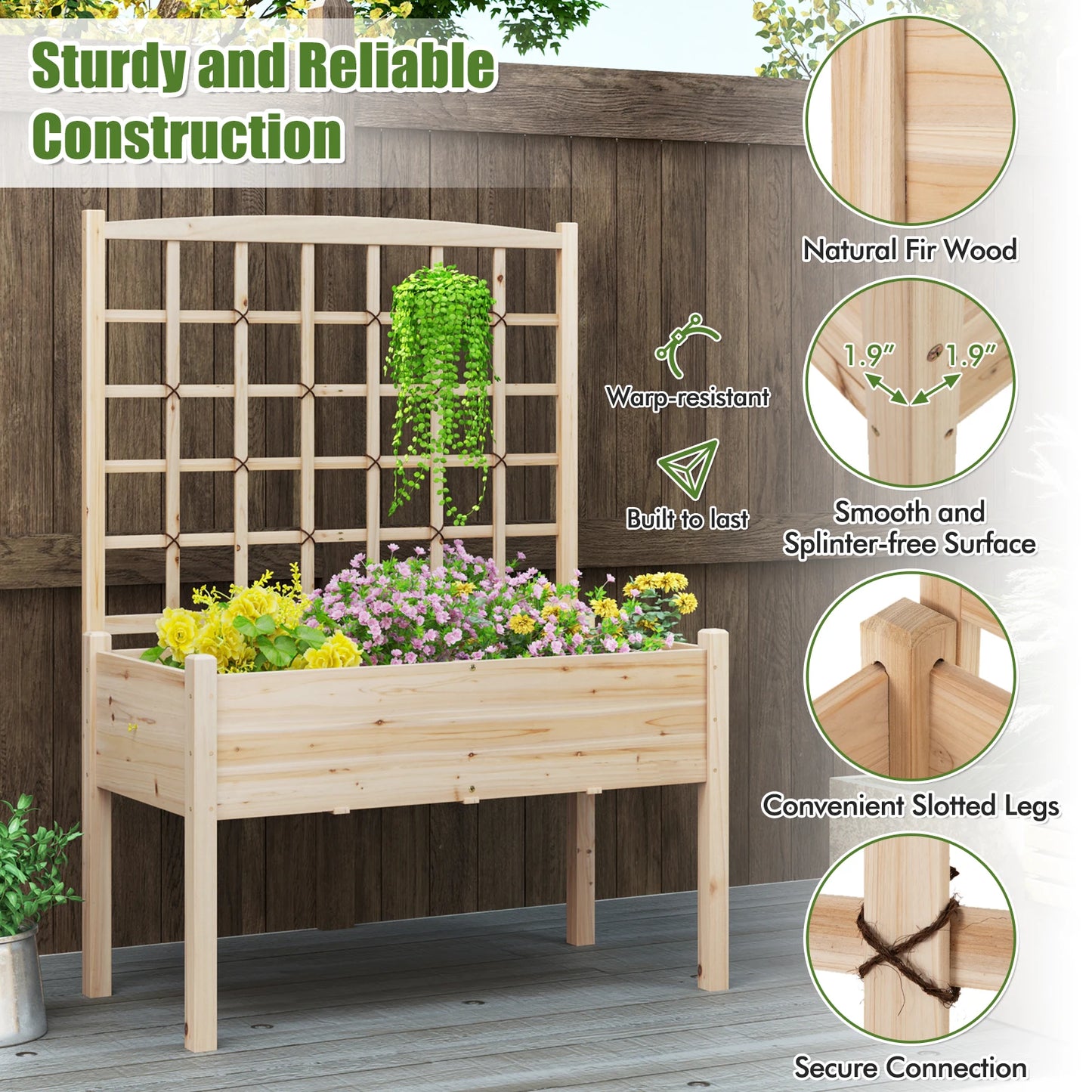 LIFEZEAL Raised Garden Bed With Lattice Trellis And Drainage Holes