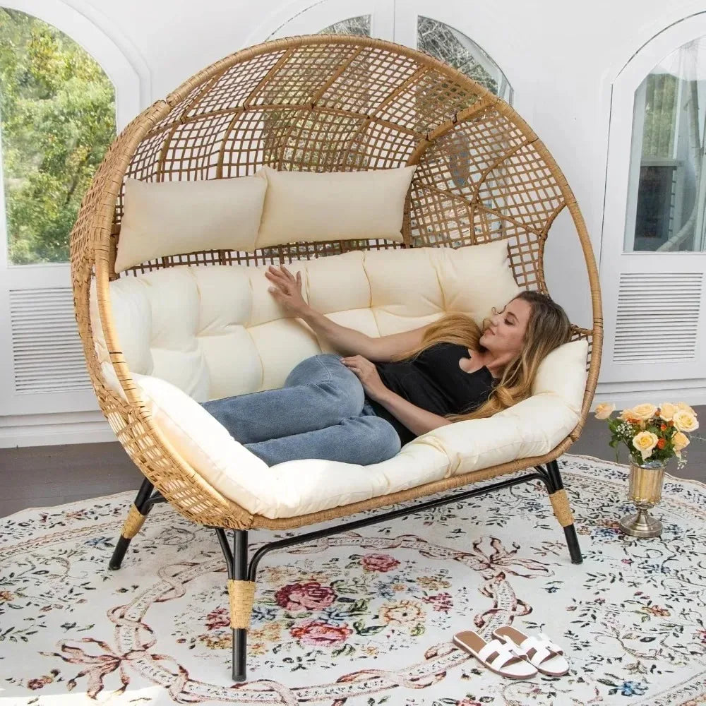 Double Egg Lounge Chair Indoor Outdoor With Thick Padded Cushions