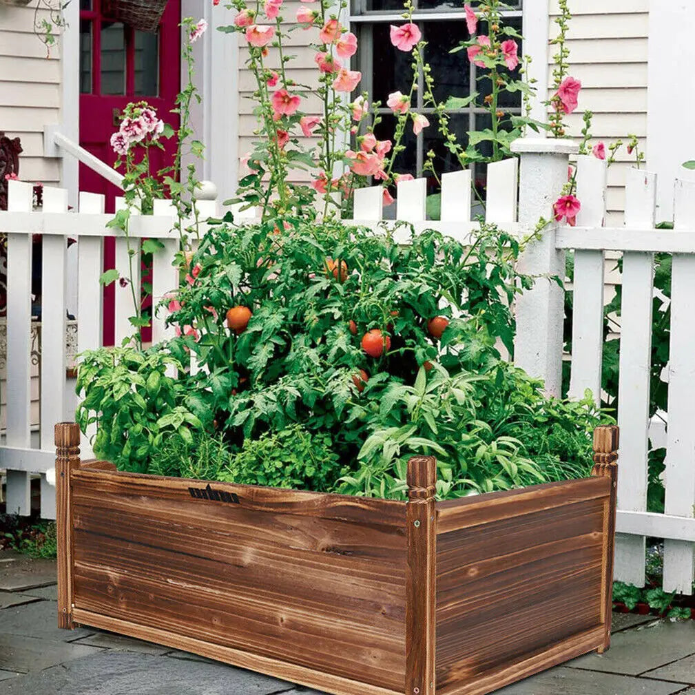 Wood Planter Box Outdoor Raised Garden Planter Bed For Flowers