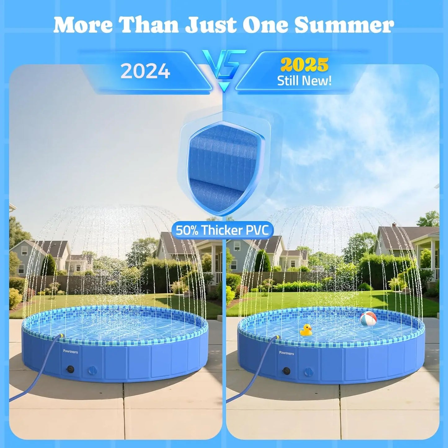 Foldable Dog Pool With Sprinkler RGB LED Light Collapsible Plastic