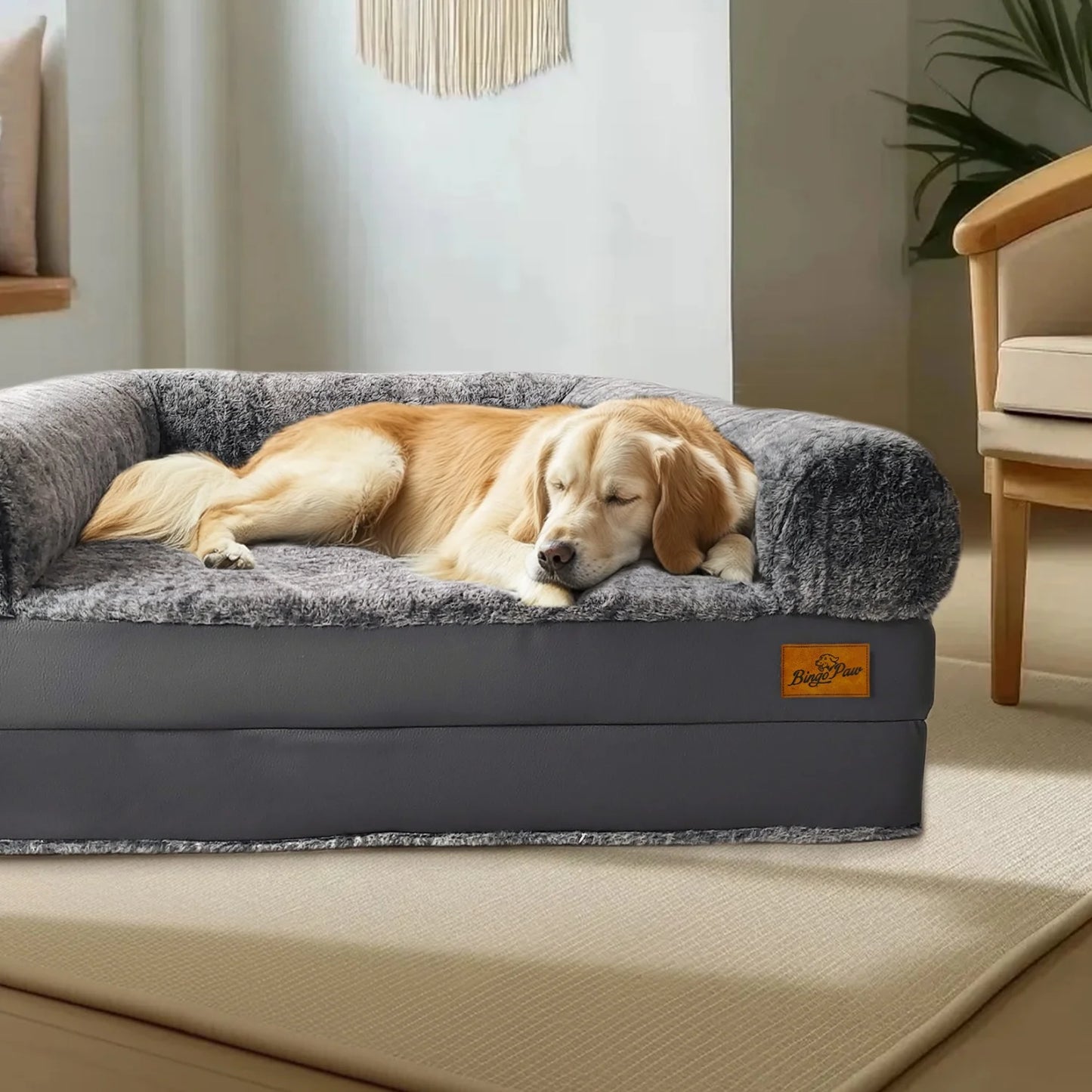 BINGOPAW Orthopedic Foldable Dog Bed With Plush Bolster Cushion