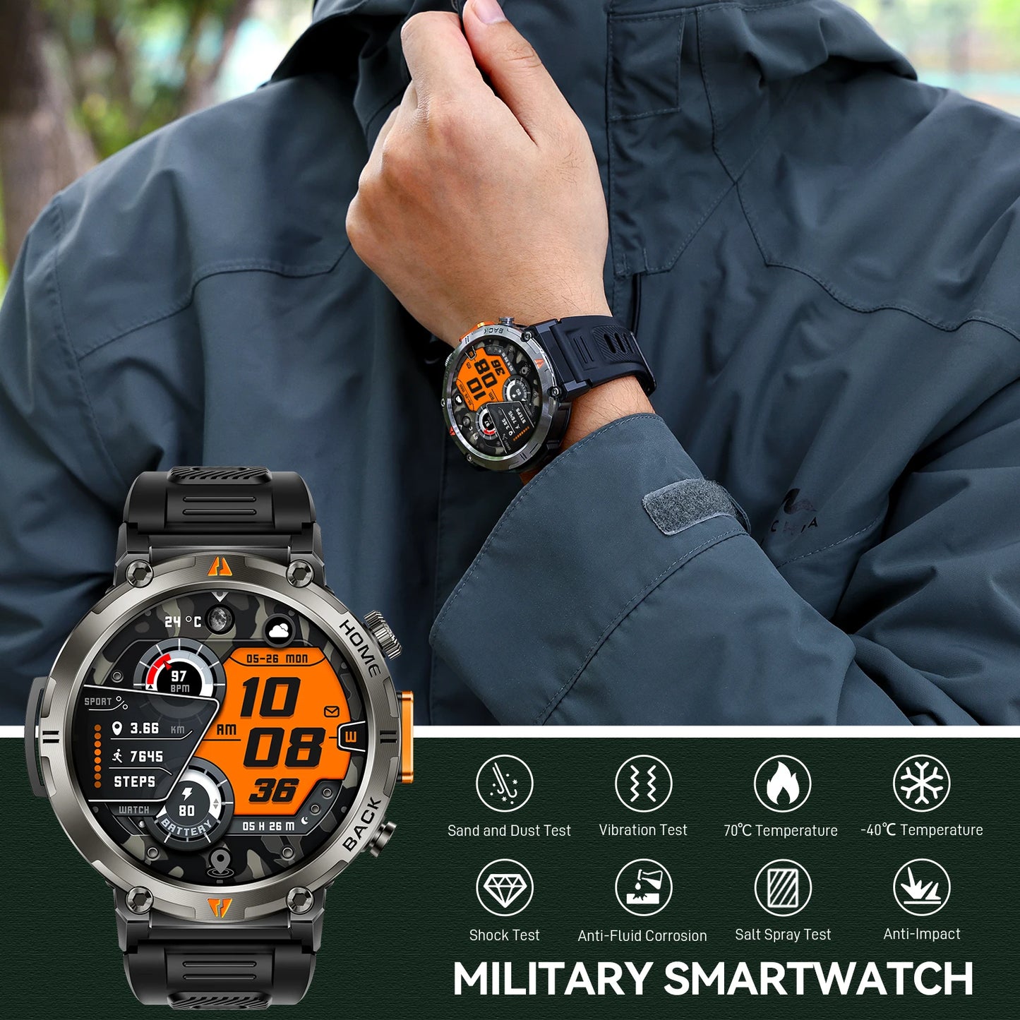 EIGIIS KE3 Smartwatch for Men Bluetooth Heart Rate Monitor