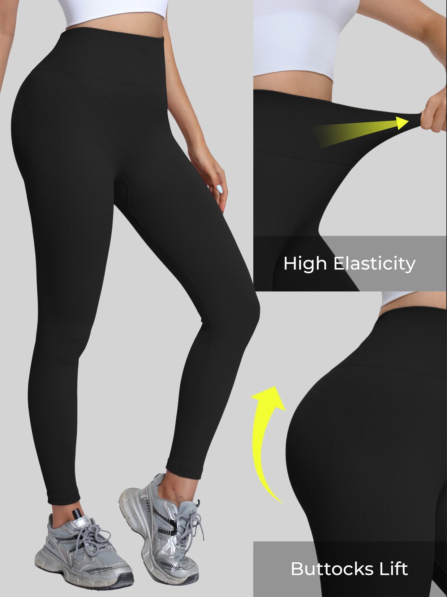 High-Waisted Seamless Yoga Pants With V-Back Ribbed Quick-Dry Leggings
