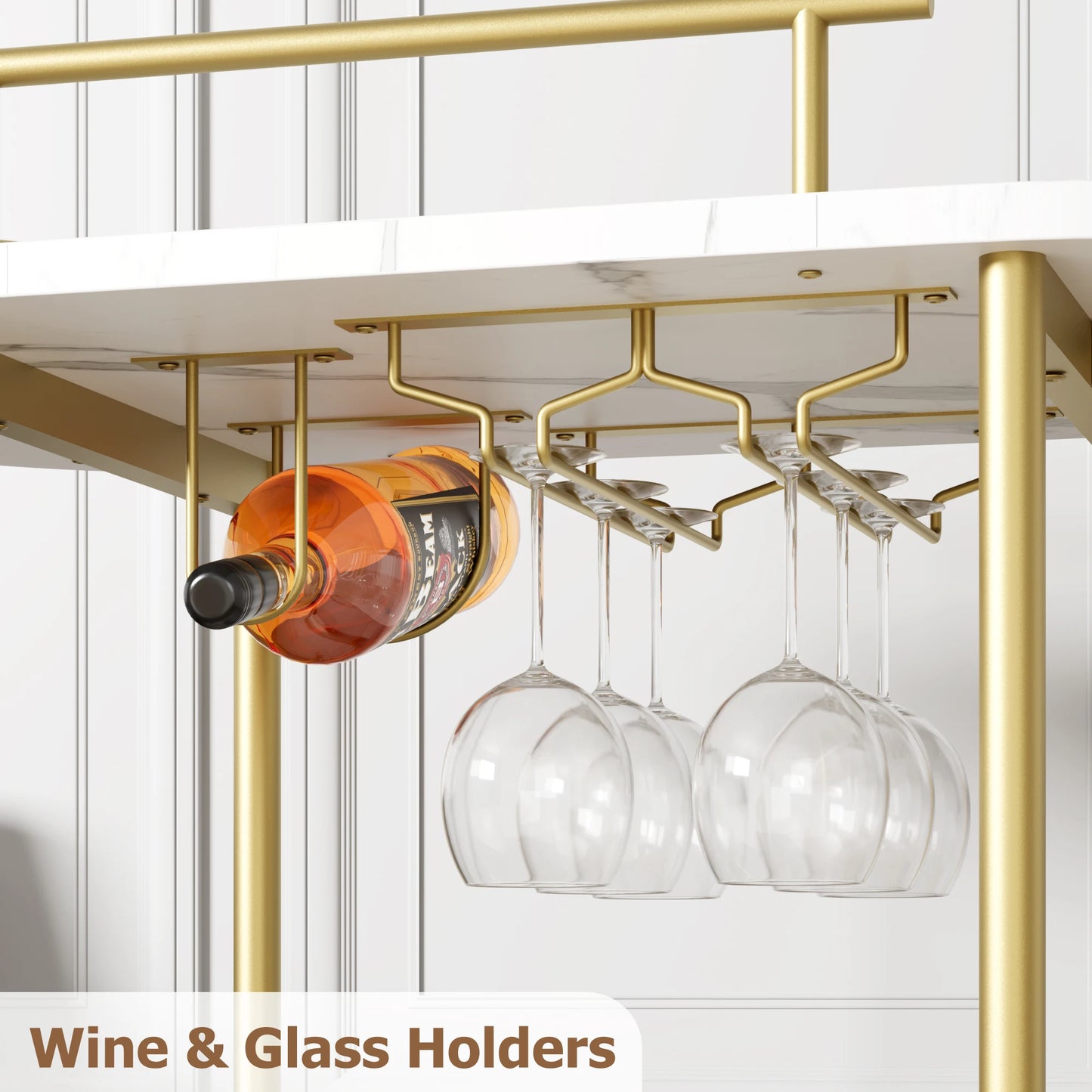 TWISTER.CK Gold Bar Carts With 4 Tier Storage Shelves On Wheels