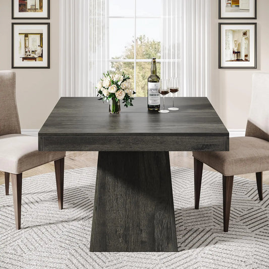 Tribesigns Square Dining Table For 4 Farmhouse Pedestal Base