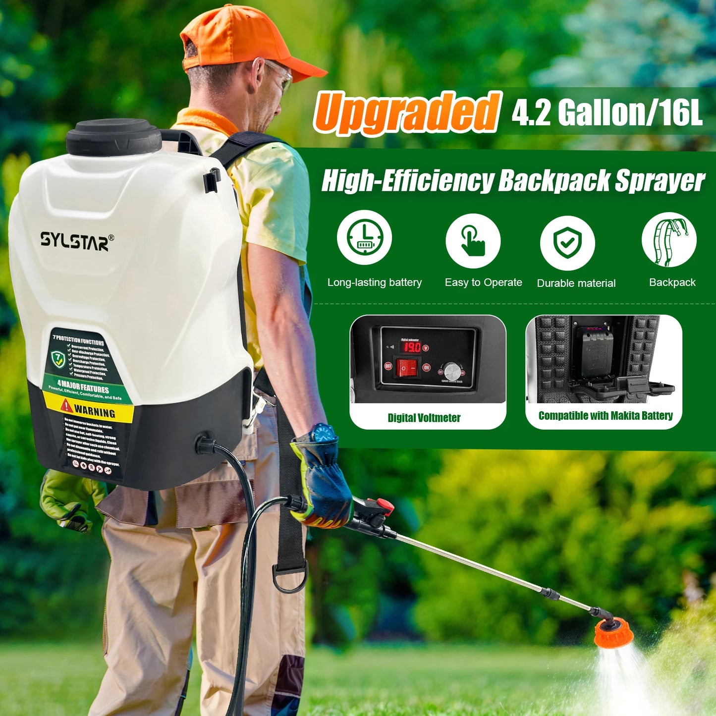 Garden Electric Backpack Sprayer for Weed Control 100 PSI