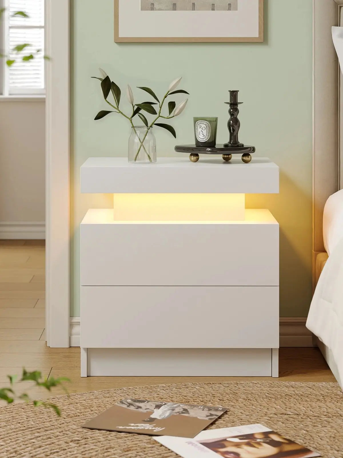 Cubehom LED Nightstands With 2 Drawers And RGB Lights For Bedroom