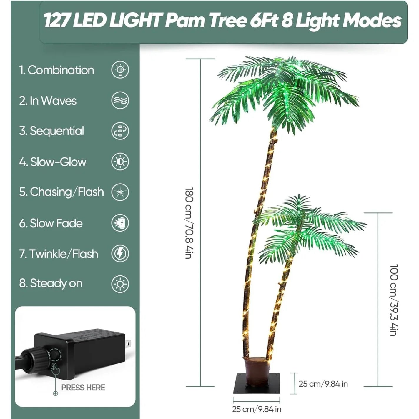 Palm Tree Lights 192 LED Solar Powered Outdoor Remote Control