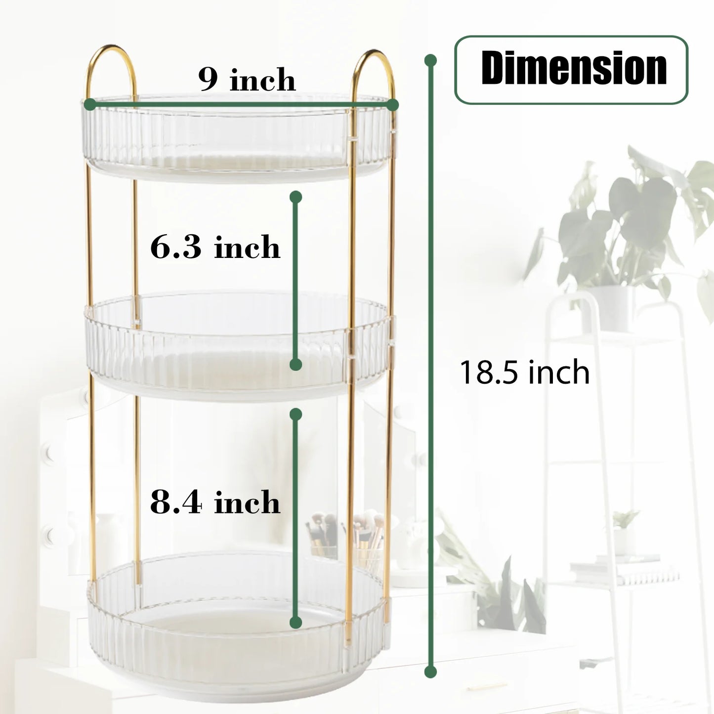 Rotating Makeup Organizer Vanity 3 Tier High Capacity Cosmetic Storage