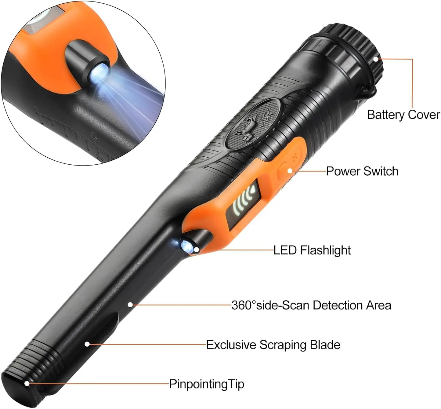 Fully Waterproof LCD Handheld Pinpointer Metal Detector With LED Flashlight