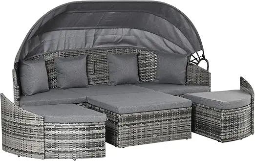 Outdoor Rattan 4 Piece Patio Set With Canopy And Cushions