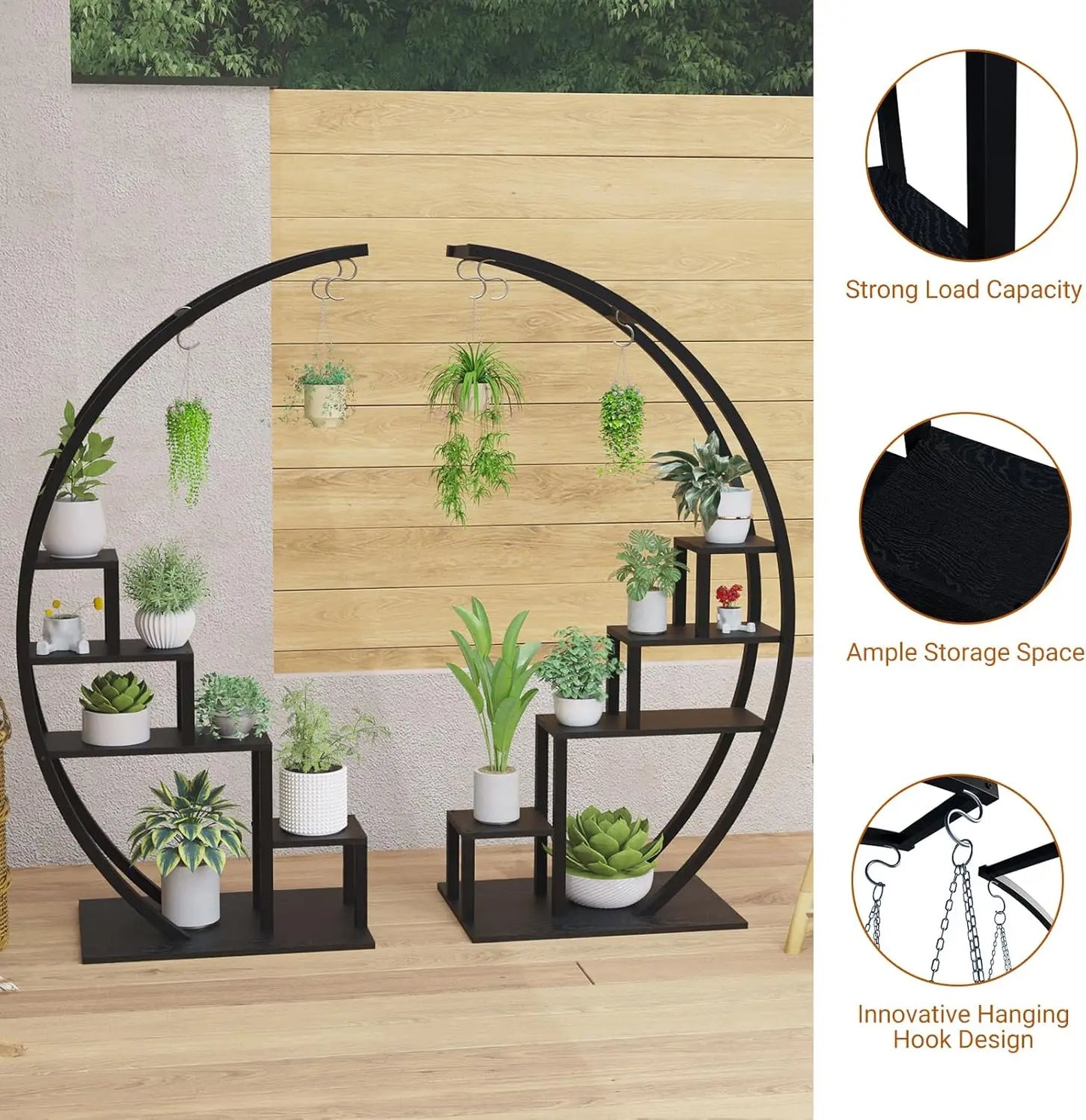 TWISTER.CK Five Tier Half Moon Metal Plant Stand Indoor Garden