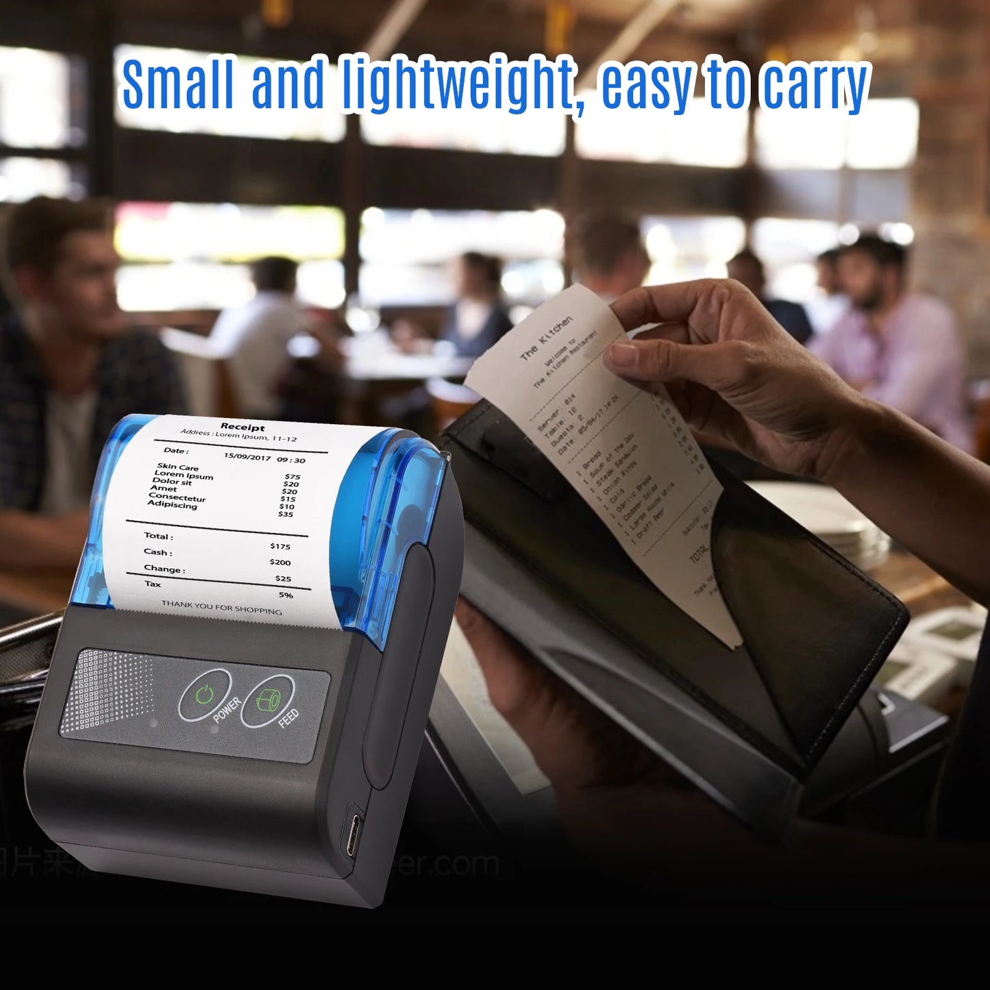 Meterk Bisofice Portable Mini Thermal Printer Wireless USB Receipt Printer