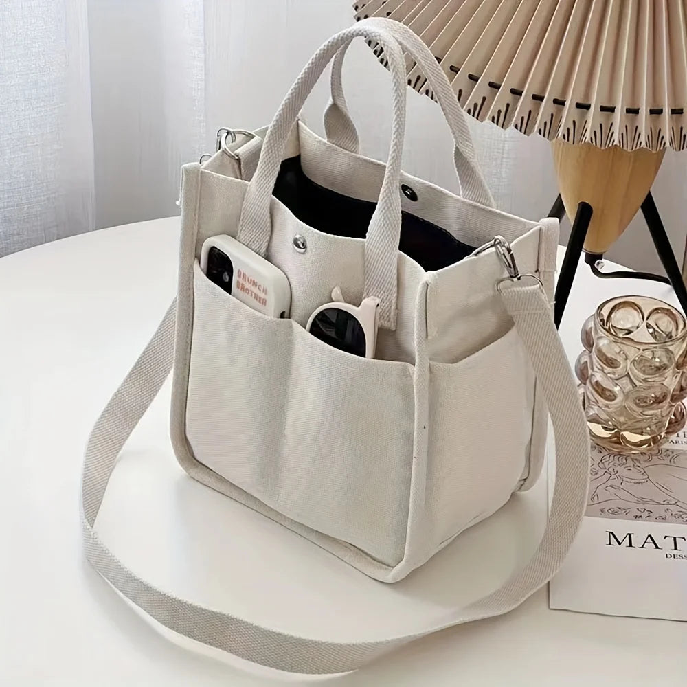 Canvas Tote Bag With Pockets For Women Crossbody Purse Handbag