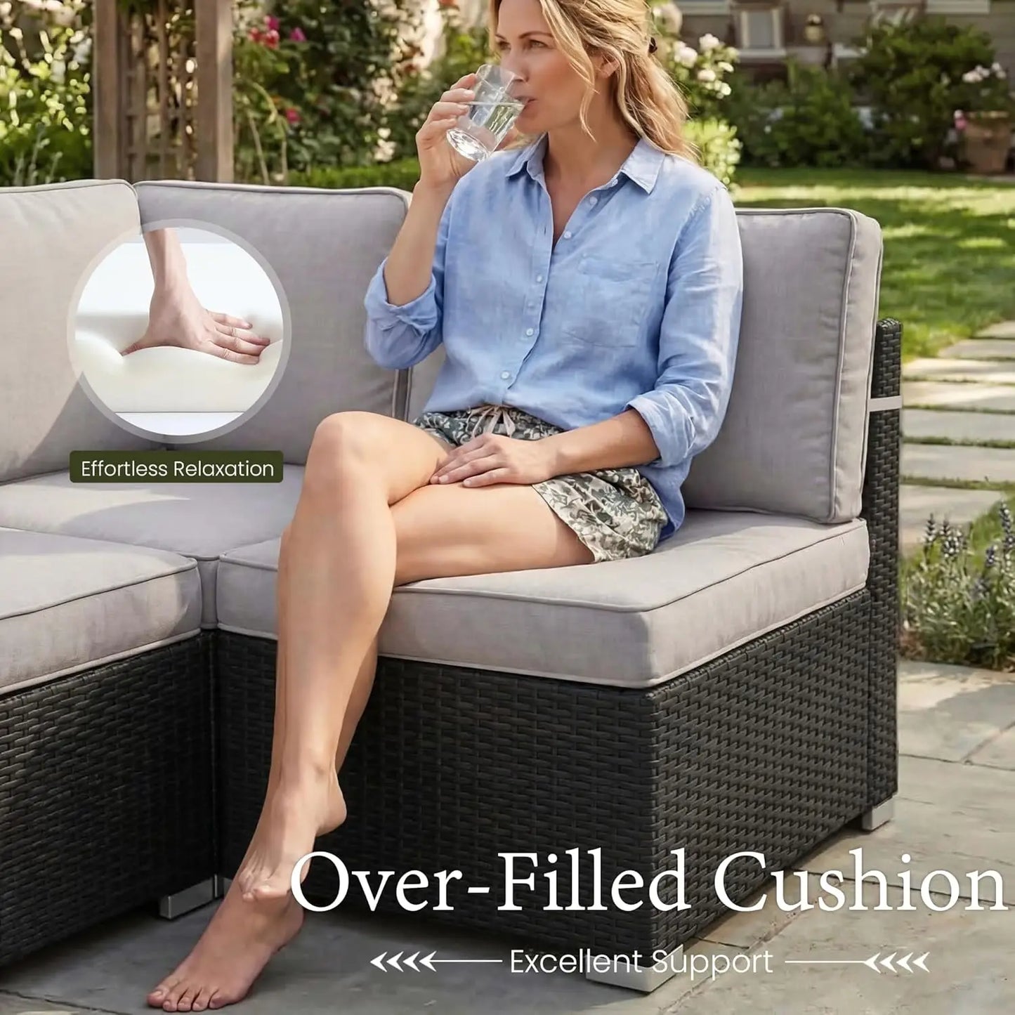 Patio Furniture Set With Fire Pit Table And Wicker Sofa