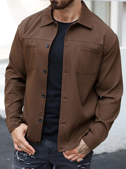 Mens Casual Shirt Jacket Long Sleeve Button Up Top Outerwear