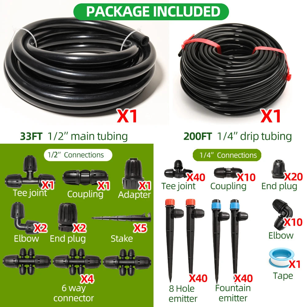 Main Line Drip Irrigation System With Adjustable Drippers Garden Kit