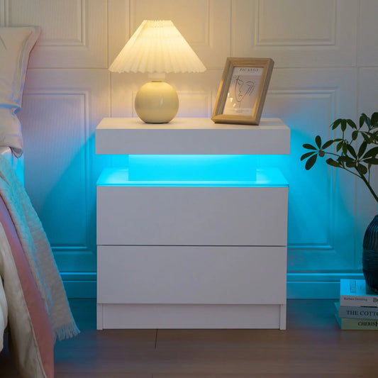 Cubehom LED Nightstands With 2 Drawers And RGB Lights For Bedroom