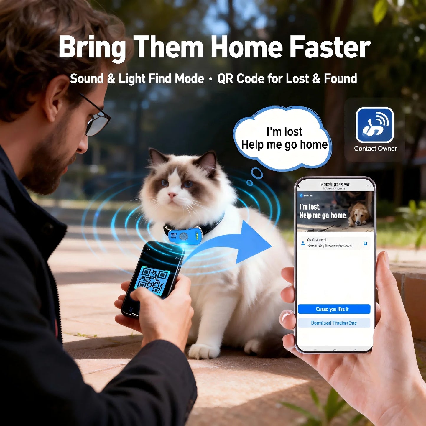 WANWAYTECH GPS Pet Tracker for Dogs and Cats Real Time Tracking QR Code