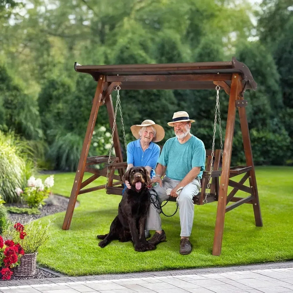 Weather-Resistant Outdoor Swing With Stand And Canopy For Patios