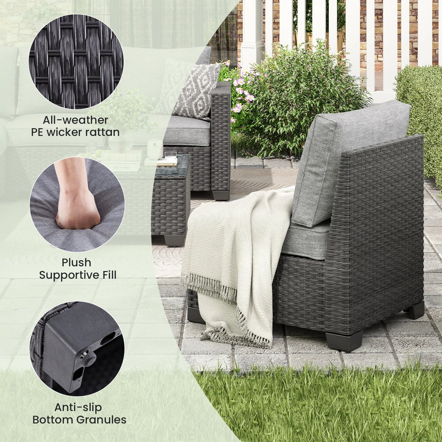 Patio Sectional Sofa Set With Ottoman For Outdoor Living